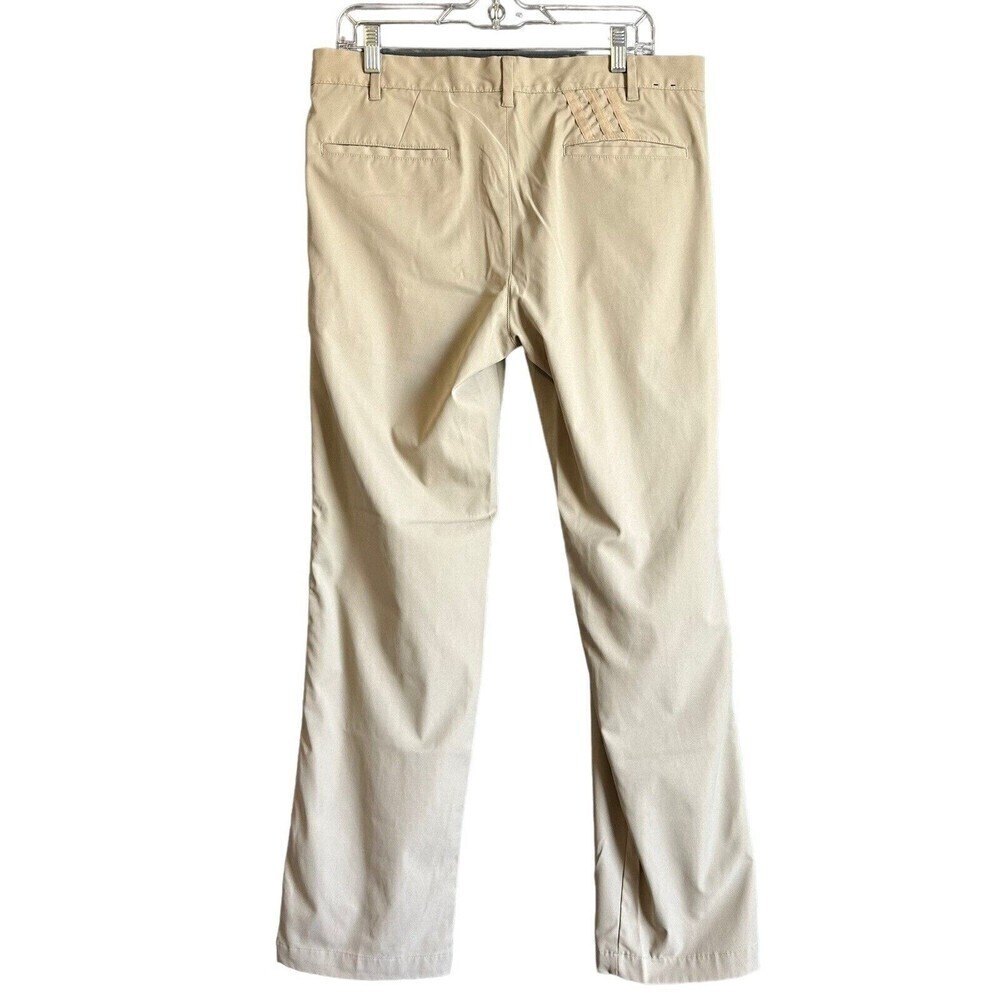 Adidas Golf Pants Mens 34 Beige Performance Stretch 3-Stripe Flat Front Chinos - Picture 6 of 16